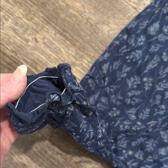 Feather Baby 100% Pima Cotton Long Sleeve Ruffled Floral Romper in Midnight Blue - Picture 9 of 9